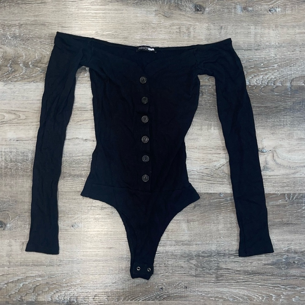 Black off-shoulder bodysuit